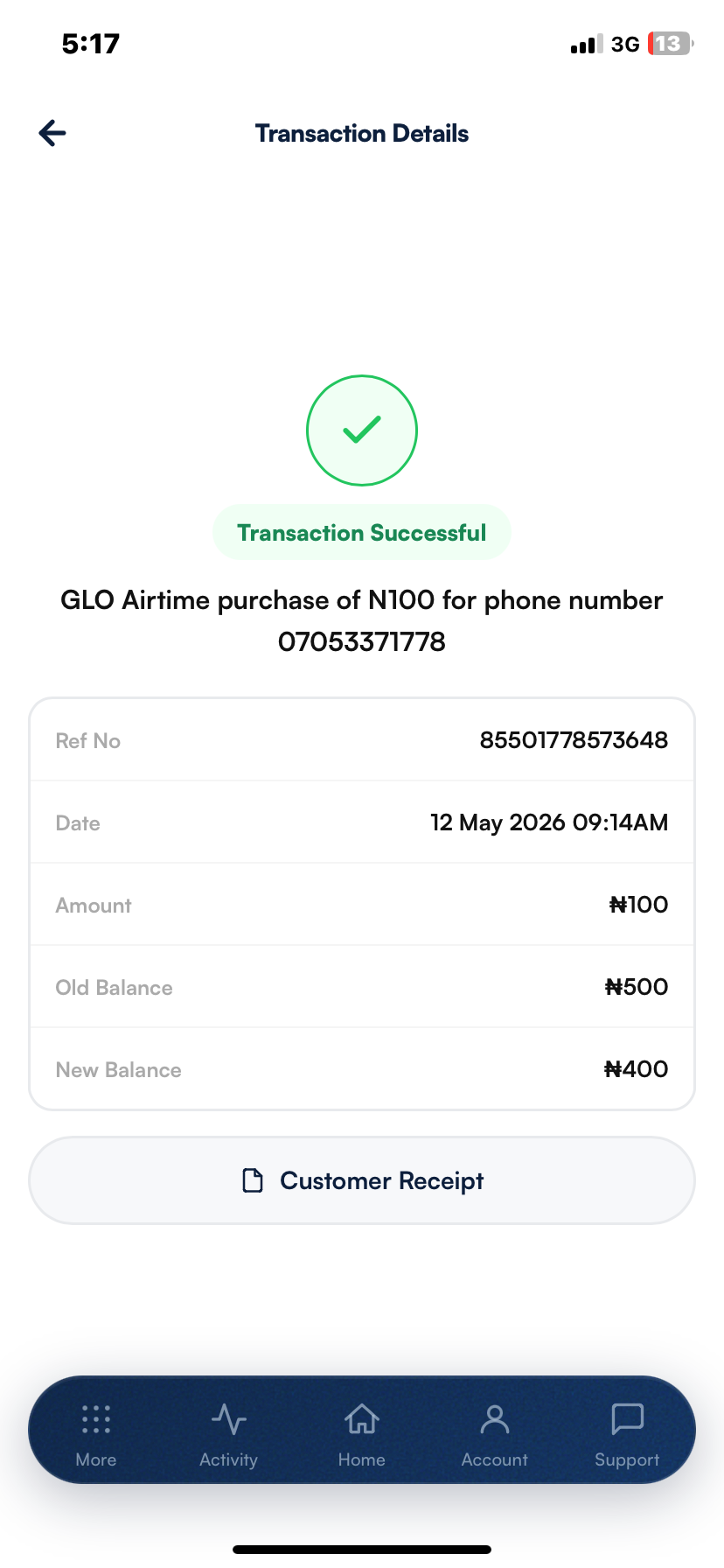 Transaction receipt